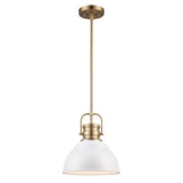 Shelston 10 in. 1-Light White and Brass Farmhouse Pendant Light Fixture with Metal Shade - Like New